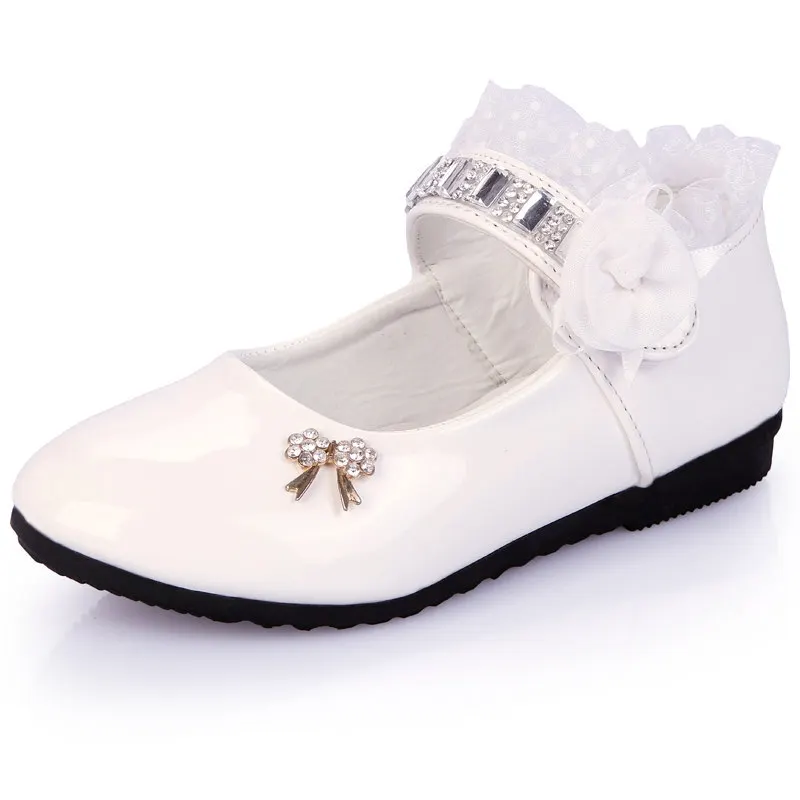 BeckyWalk/Цветочные Стразы; обувь принцессы для девочек из лакированной кожи; детская обувь для танцевальной вечеринки; тонкие туфли для девочек; CSH139 - Цвет: Белый