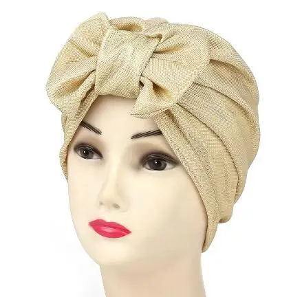 

2017 New women Shiny bow Turban Hat Stylish Chemo cap skullies Indian cap chemo bandana Wrap cancer hat Cap Chemo slip on bonnet