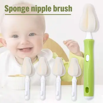 

Infant Nipple Cleaning Brush Set With 4 Pcs 360 Rotating Replacement Sponge Heads Pacifier Sponge Cleaning Brush Child Care Gift