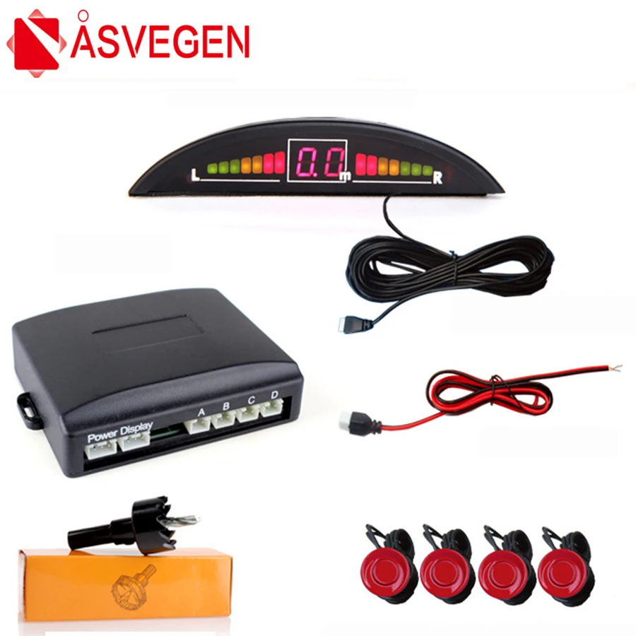 

Asvegen Car Auto Parktronic LED Parking Sensor 4 Sensors Reverse Backup Parking Radar Monitor Detector System Backlight Display