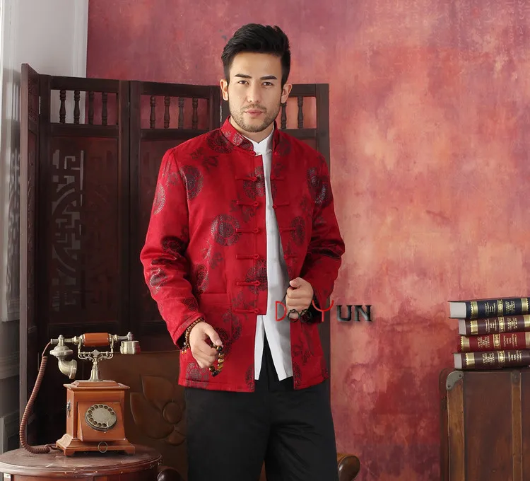 Красный бренд Новое поступление Китайская традиционная Для мужчин кунг-фу куртки пальто тонкий стеганая куртка M, L, XL, XXL 3XL 4XL MTJ2015041