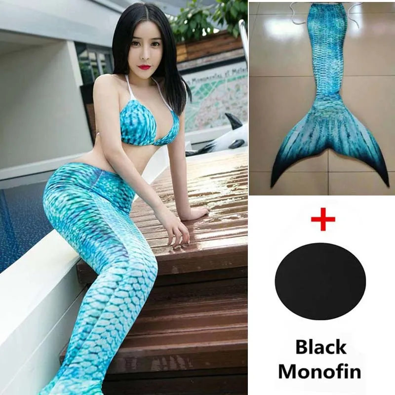 

3pcs 2019 Newest Women Mermaid Tail for Swimming Costume Sexy Bra Mermaid Tails with Monofin Adults Swimmable Ariel Bathing Suit