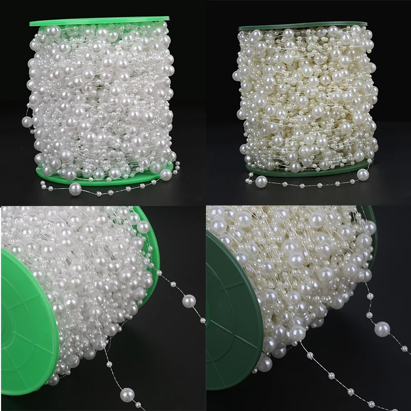 

5Meters Beige/White Fishing Line Artificial Pearls Beads Chain Flowers Bridal Bouquet For DIY Garland Wedding Decoration