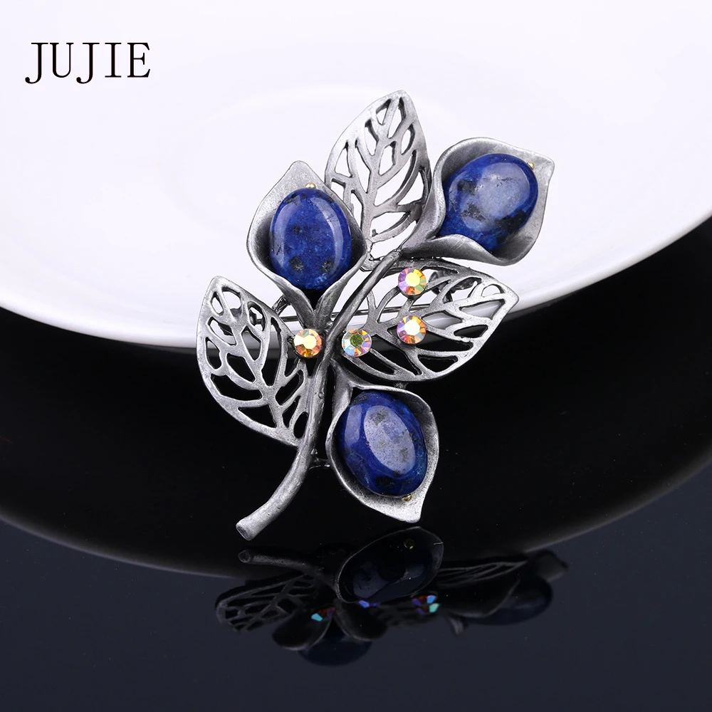 

JUJIE Vintage Exquisite Branch Brooches For Women 2019 Crystal Stone Leaf Brooch Pins Plant Jewelry Dropshipping