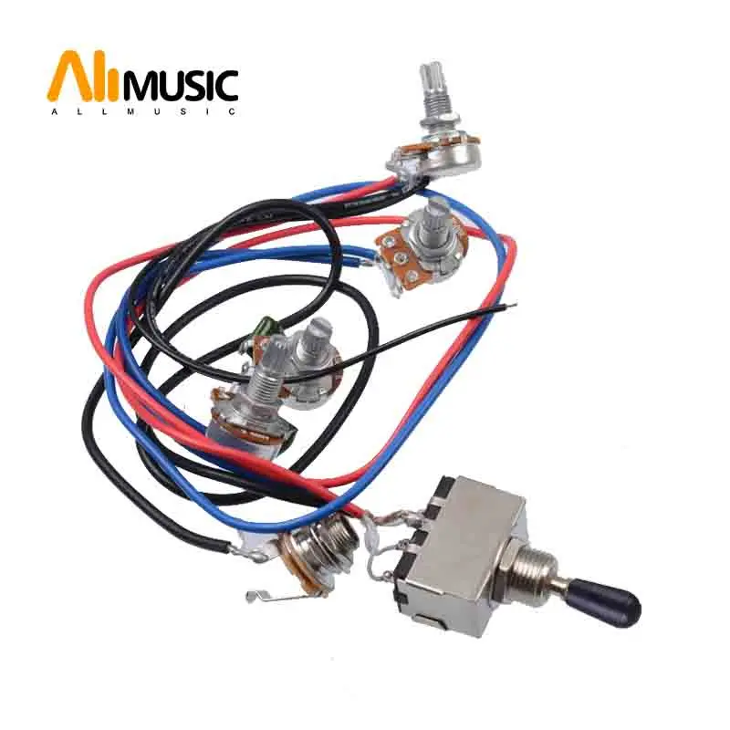 

1 set Wiring Harness Prewired 2v2t 3 way Toggle Switch Jack 500k Pots for Gibson Replacement Guitar