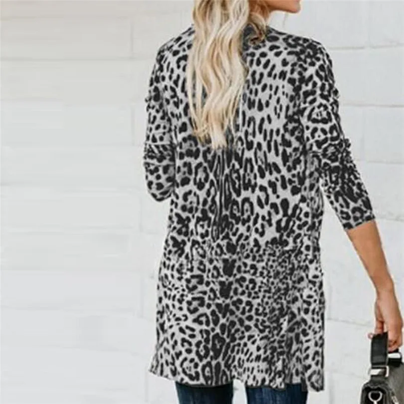  Fashion Womens Autumn Winter Casual Long Sleeve Leopard Print Fashion Coat Bllouse T-Shirt Tops Long coat New Arrival#4F01 (28)