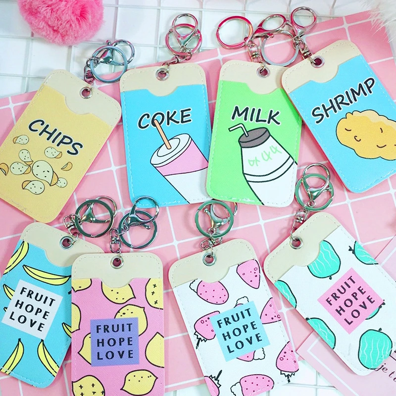 

Kawaii Travel Cartoon Strawberry PU Leather Card Bag ID Holders Small Bank Bus Credit Women Chain Keyring Key Girl Holder Wallet