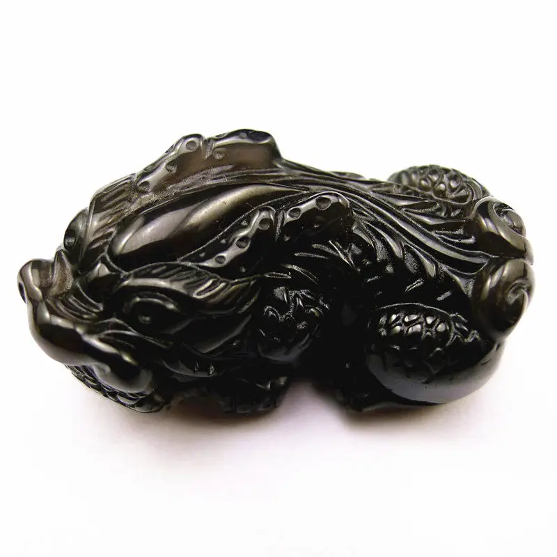 

TBP674 Natural Obsidian Carved Pixiu Pendant Chinese Culture Ancient Amulet Mythical Wild Animal