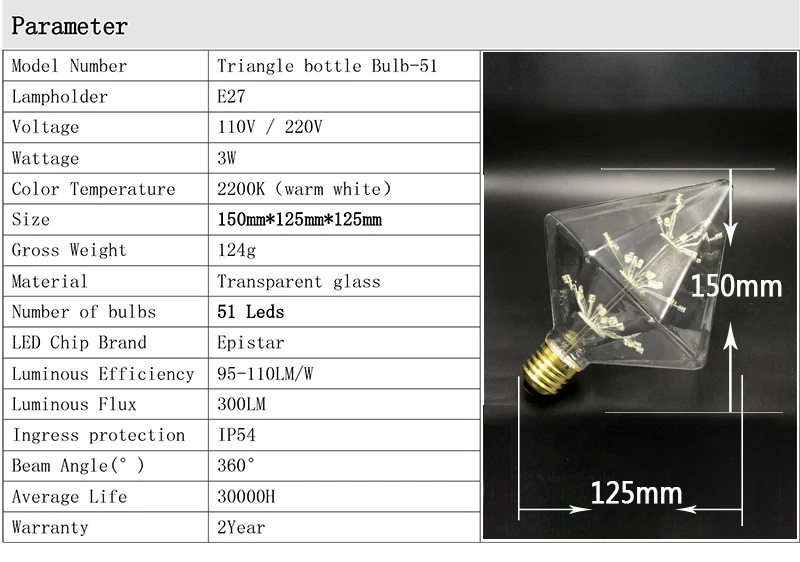 Ретро Edison led светильник лампочка E27 220V 3W светодиодные лампы накаливания ампулы лампы Винтаж лампа Эдисона в стиле ретро лампа домашнего декора - Цвет: G125 Triangle bottle