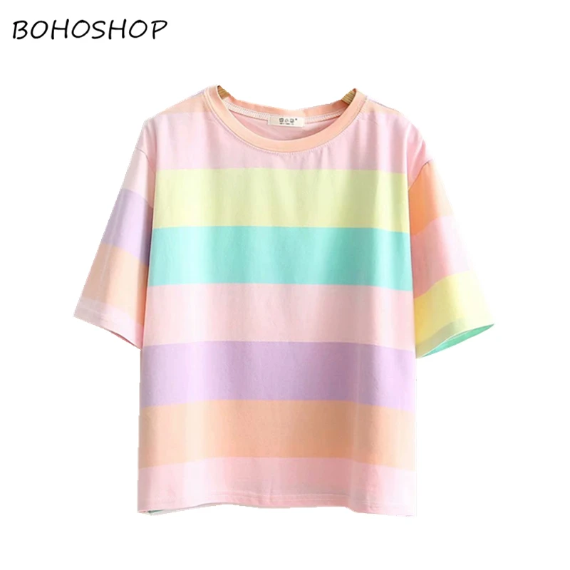 

Harajuku kawaii Summer fashion cute women short sleeve t shirt top striped female cotton t-shirt oversize