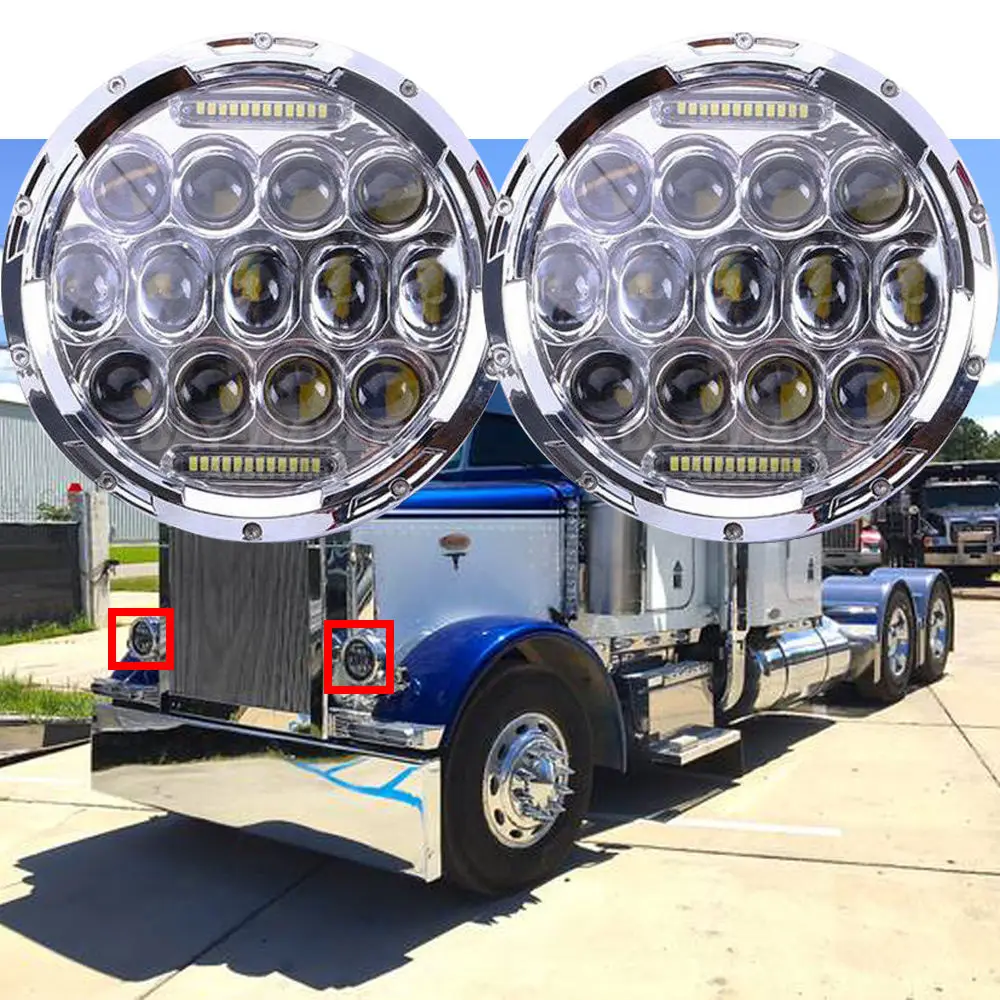 

2 pcs 7 Inch Round Black Led Headlights With DRL Hi/lo Beam For Jeep Wrangler Jk For Harley Davidson MACK R Peterbilt Kenworth