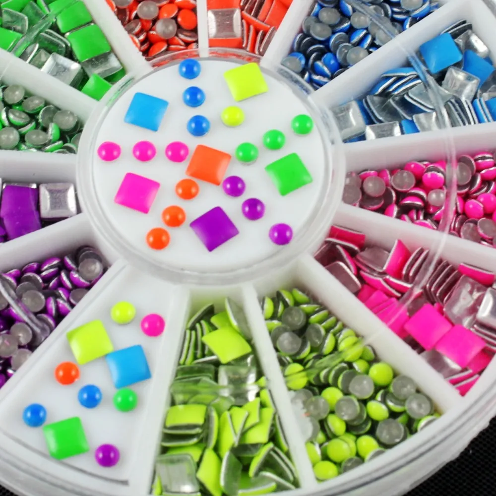 

6 Neon Colors Plating Sharp Square Round Alloy Nail Art Stickers Tips Glitter Fashion Nail Tools DIY Decoration Stamping