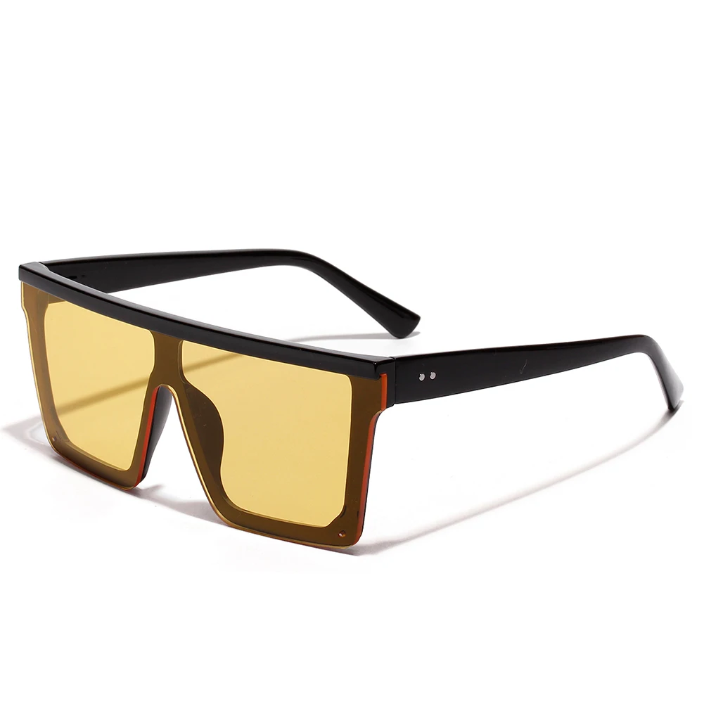 OVZA Солнцезащитные очки Мужские негабаритные Квадратные Солнцезащитные очки для женщин винтажные панк большие очки красный бренд дизайн высокое качество S8038 - Цвет линз: Цвет: желтый