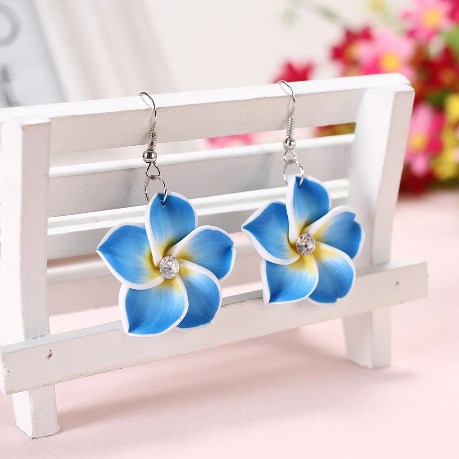 2pairs/lot 30mm Polymer Clay Plumeria Flowers Earrings Frangipani Drop Earrings For Women Hawaiian Seaside Beach Holiday Jewelry 2