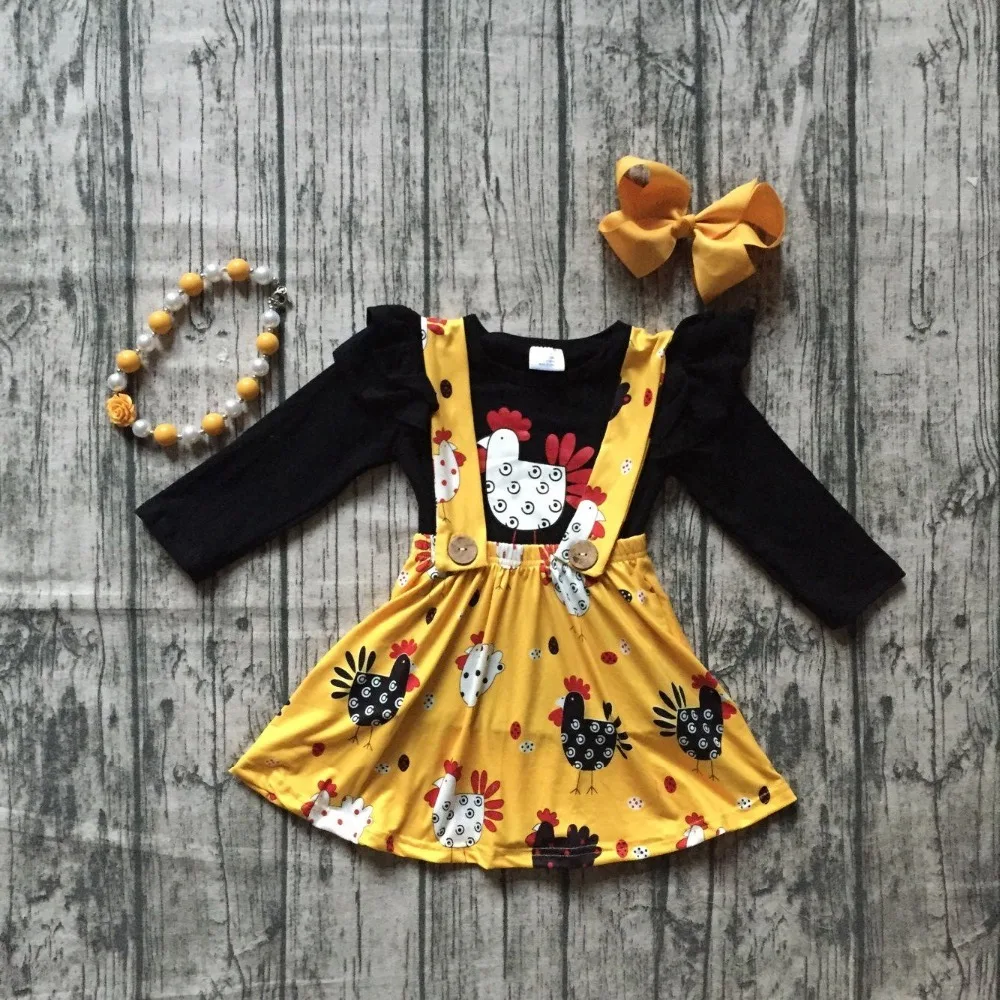 

girls Fall/winter clothes children girls black top shirts 2 pieces sets clothing girls top with dress outfits with accessories