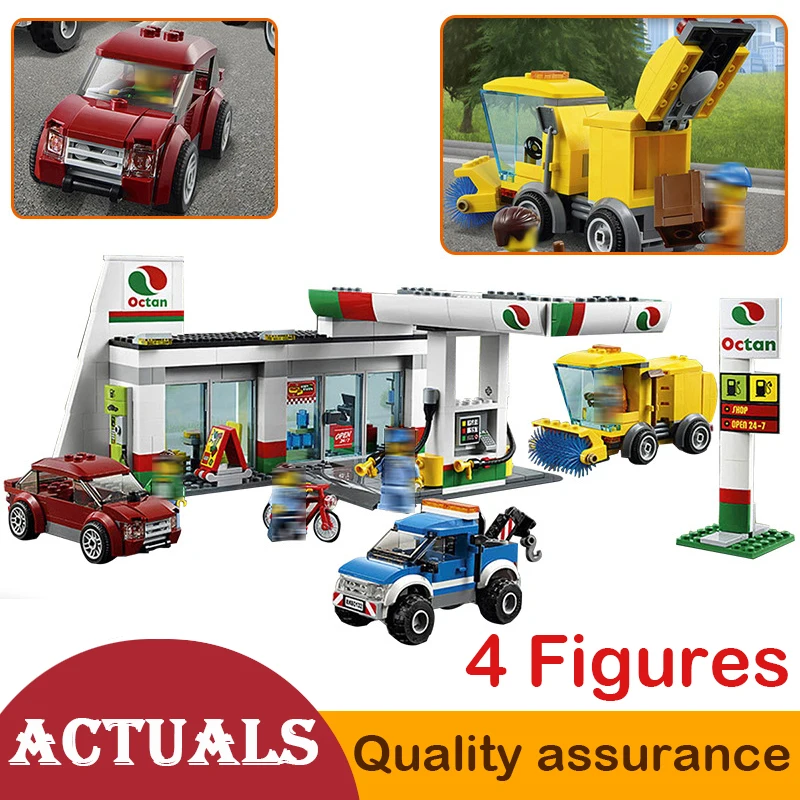

02047 Town Service Station Building Blocks Model Bricks DIY Car Toys Kids Educational Toys Compatible with Lego City 60132