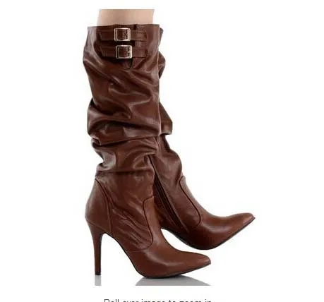 Knee-high women Spring Autumn boots sexy high heel leather boots pointed toe buckle decoration designer boots wine white shoes