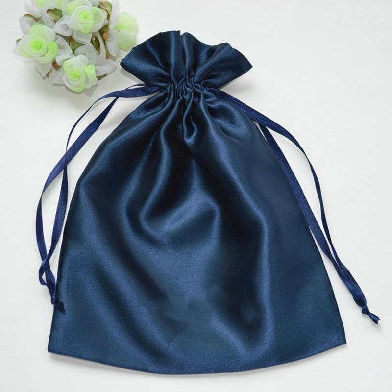 

100PCS Satin Drawstring Bag Jewelry/Hair/Packing/Cosmetics Pouches Ribbon Drawstring Pocket Silk Cloth Bag Custom Logo Print
