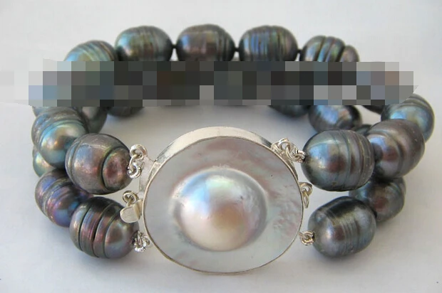

Hot sell Noble- FREE SHIPPING>>>@@ 1027 2row black baroque freshwater pearl bracelet