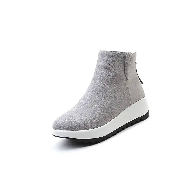 2018 Casual Cheville forme Hiver Femmes apricot Pour Mode Morazora Rond Troupeau Chaude Bout Zipper Vente Chaussures Noir Bottes Plate gris Automne SwZqxAda