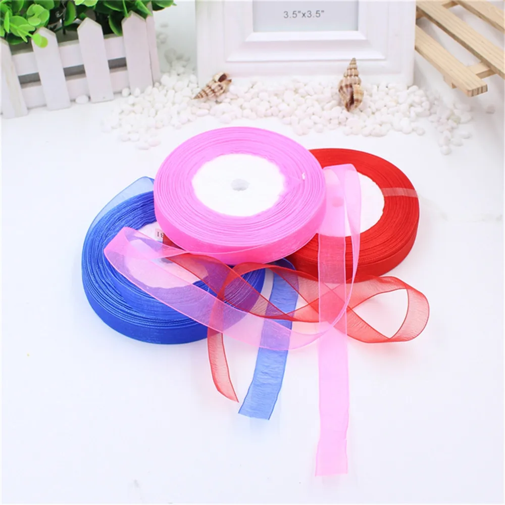 

15mm 50Yard/Rolls 45M Pretty Silk Organza Double Face Transparent Ribbon For Wedding Party Decoration Crafts Gift Packing Belt