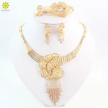 Горячая Мода Африканский костюм женские свадебные ювелирные наборы золотого цвета Кристалл ожерелье серьги, браслет, кольцо наборы