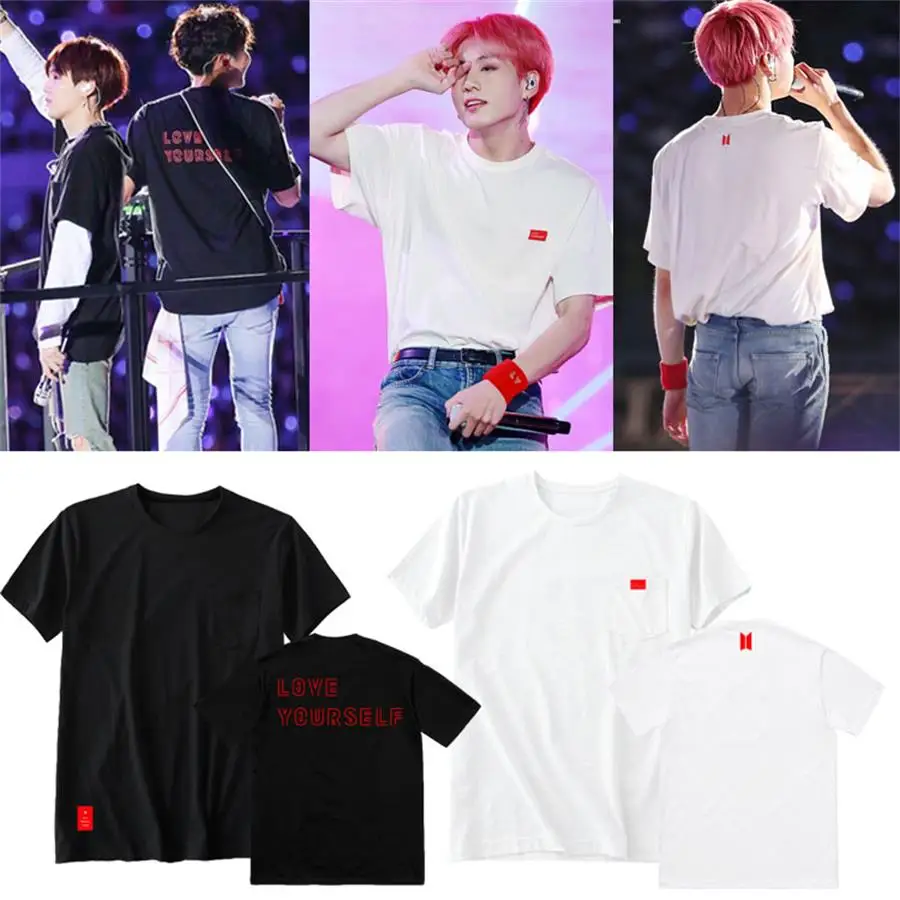 

Kpop JIMIN RM LOVE YOURSELF World Tour T-Shirt JUNGKOOK V Concert Loose Cotton Shirt Unisex Tee