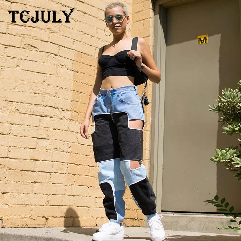 

TCJULY American Hot Sale Fashionable Hollow Out Harem Pants Panelled Patchwork Women's Trousers Streetwear Casual Female Joggers