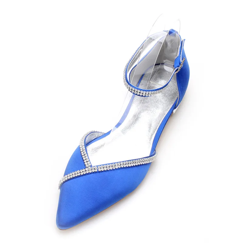 OnnPnnQ/Удобная атласная женская обувь на плоской подошве с острым носком и ремешком на лодыжке; вечерние свадебные вечерние туфли на плоской подошве - Цвет: Royal Blue