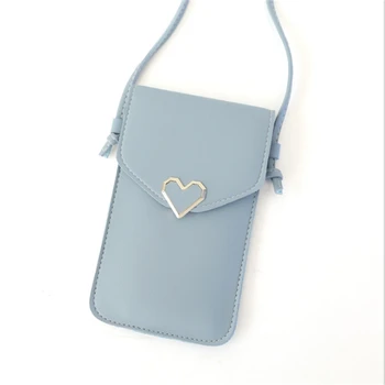 

Touch Screen Mobile Phone Package For Women Ladies Transparent Shoulder Bag Simple Retro Female Heart Shape Student buckle Pouch