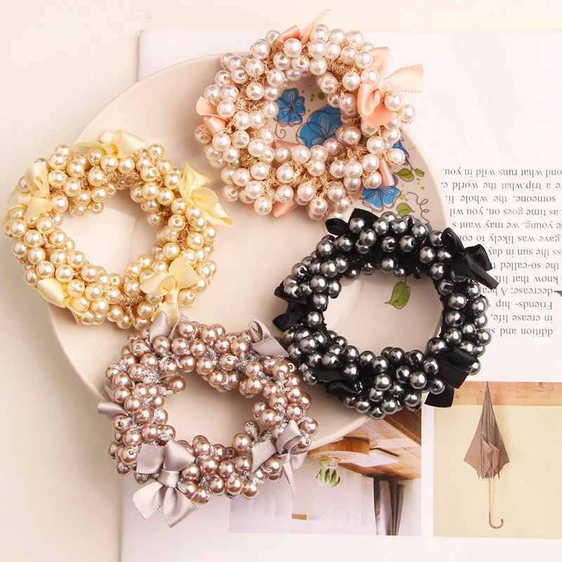 Korean style pearl beaded hair ties Scrunchies Elastic hairband Ponytail Holders women  Hair Rope Rubber gum Hair Accessories