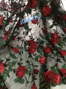 

rose flower DiuDiu-72209 embroidered tulle lace fabric with sequins french net lace fabric for party dress