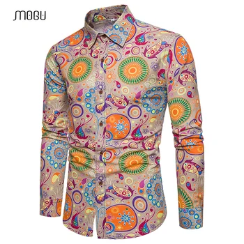 

MOGU Mans Long Sleeve Leisure Shirts 2018 Summer Vogue Floral Hawaii Shirts Three Colors Available Big Size 5XL