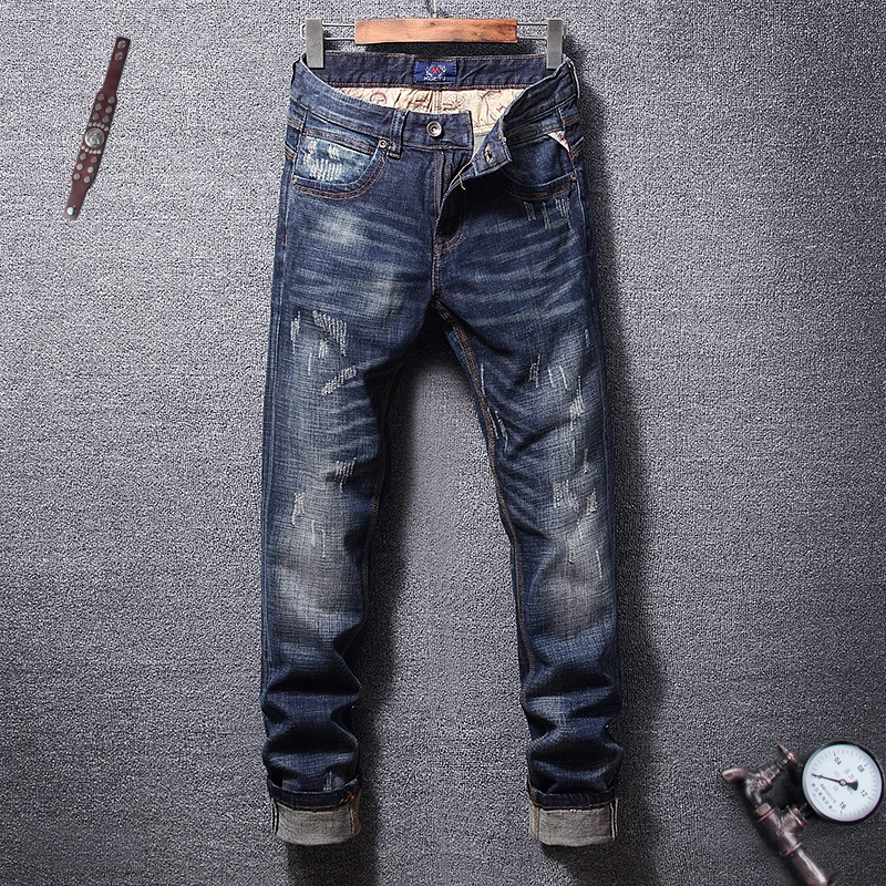 Italian Vintage Style Fashion Men Jeans Retro Dark Blue Slim Fit Ripped Jeans Men Denim Hip Hop Pants Streetwear Classical Jeans Jeans Aliexpress