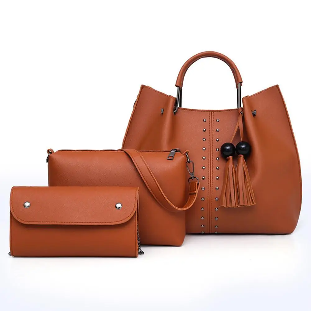 

Yfashion 3pcs/set Women Bag Solid Color Fashion Tassels Pendant Ball Bags Package Set