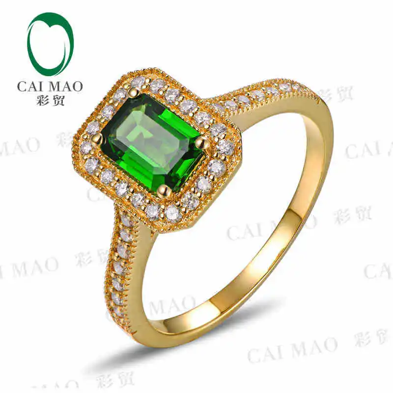 

CaiMao 18KT/750 Yellow Gold 0.66 ct Natural Tsavorite & 0.33 ct Full Cut Diamond Engagement Gemstone Ring Jewelry