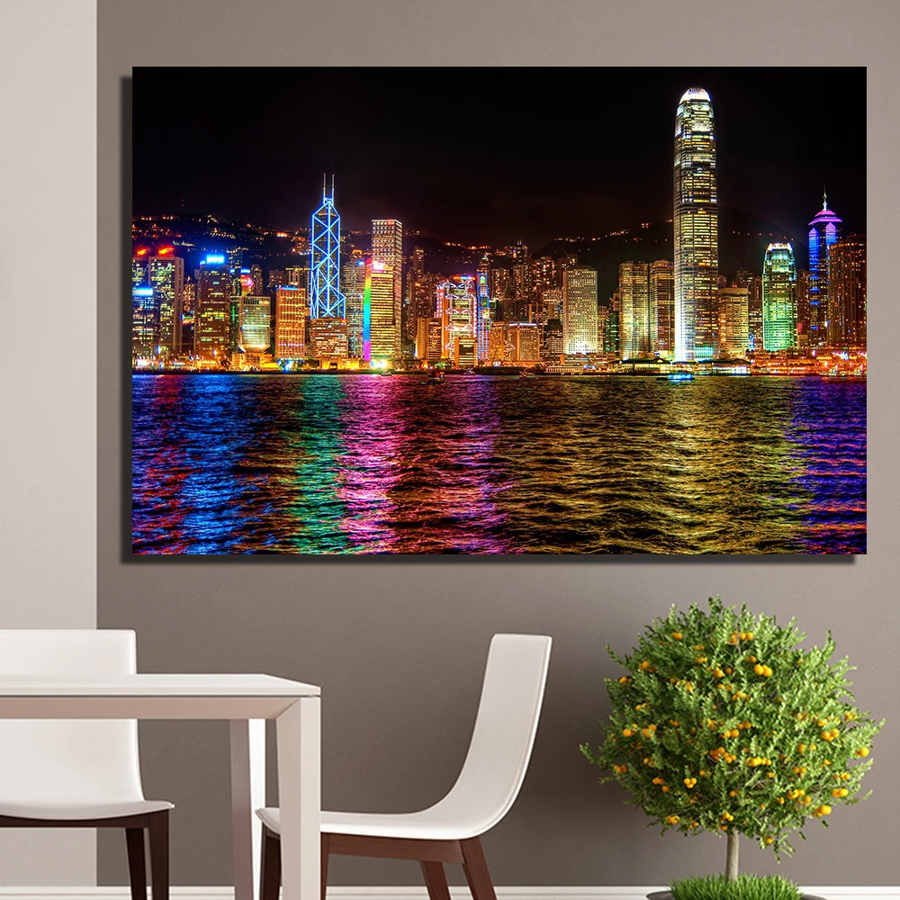 

DDWW Canvas Art Print Poster Hong Kong Landscape Wall Pictures for Living Room Posters and Prints wall Decor