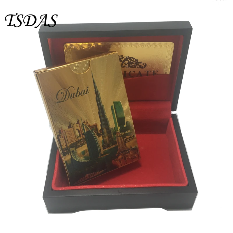 

Colored 24k Gold Plated Playing Cards With Dubai Style Sports Leisure Game Poker Card With Gift Box & Certificate Card