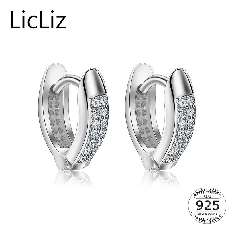 LicLiz Micro Pave Cubic Zirconia Hoop Earrings Women Letter V Shaped