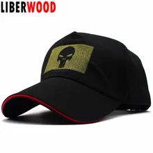 LIBERWOOD Каратель череп тактическая Боевая Бейсболка Шляпа вышитый Каратель комплект с квадратной заплаткой Кепка мужская черная 55-61