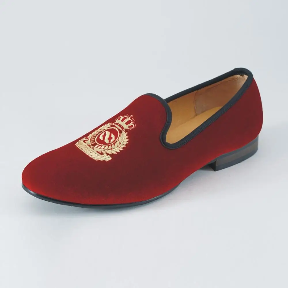 Новинка; Мужские красные бархатные Лоферы ручной работы с короной; повседневные модельные туфли; тапочки для курения; Мужская Свадебная обувь на плоской подошве; большие размеры США 7-13 - Цвет: Red