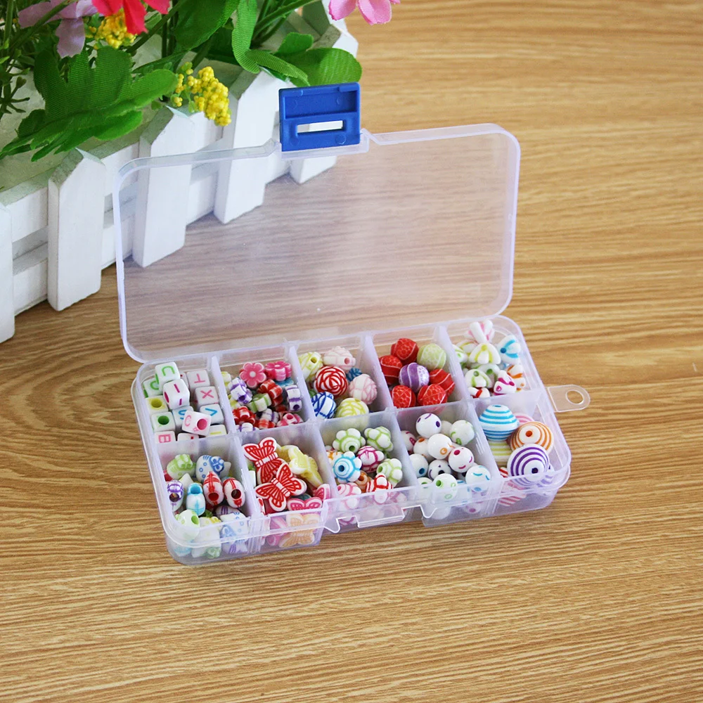 10 Slots Mixed DIY Plastic Acrylic Beads Kit Assorted Colors Beads with
