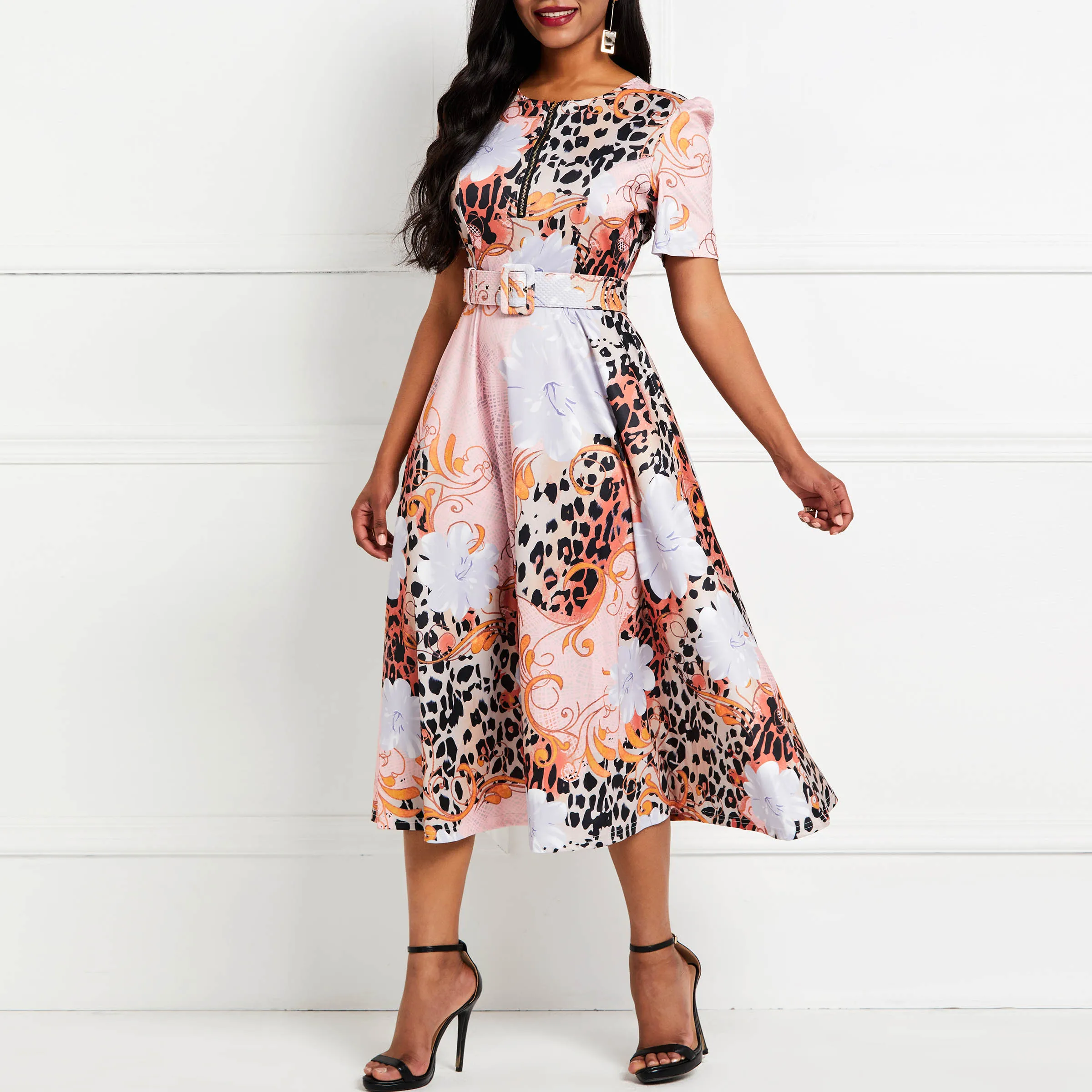 

Summer Elegant Party Streetwear Sexy Club Women Retro Dresses Casual Plus Size Leopard Floral Print Beach Female Fashion Dress