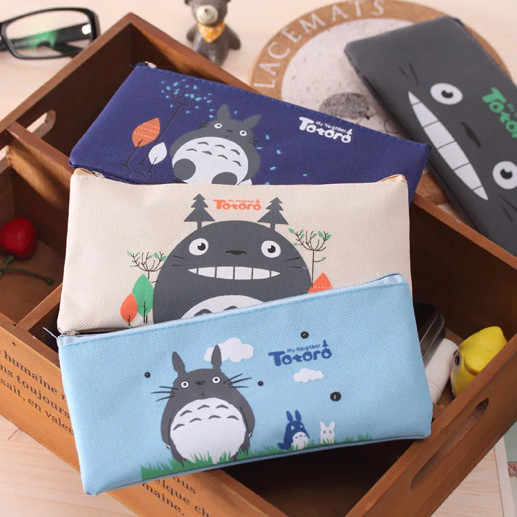 Cute Cartoon My Neighbor Totoro Canvas Pencil Case Pen Bag Zipper Portable Students Stationery