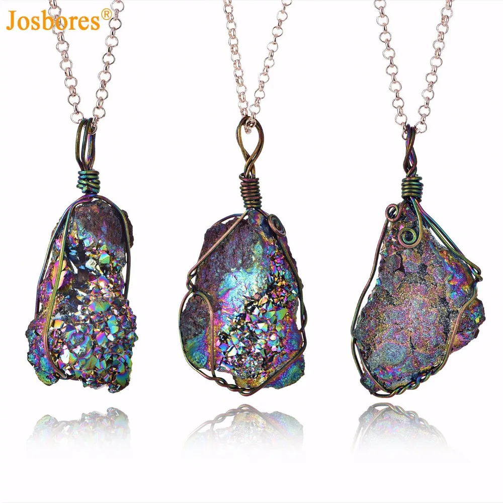 1PCS Unique Handmade Irregular Wire Wrapped Pendants Necklaces for