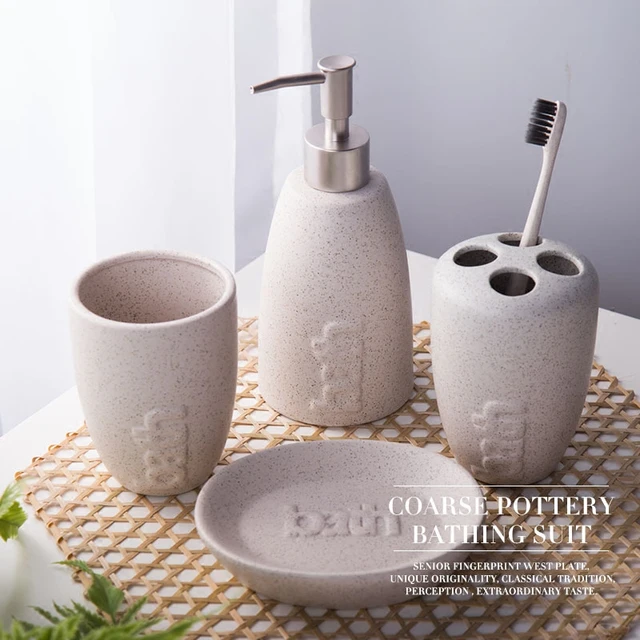 Ceramic 4 Sets Of Bathroom Kit Toothbrush Holder Rinse Ceramic 4 Sets Of Bathroom Kit Toothbrush Holder Rinse Cup Emulsion Bottle Soap Dish