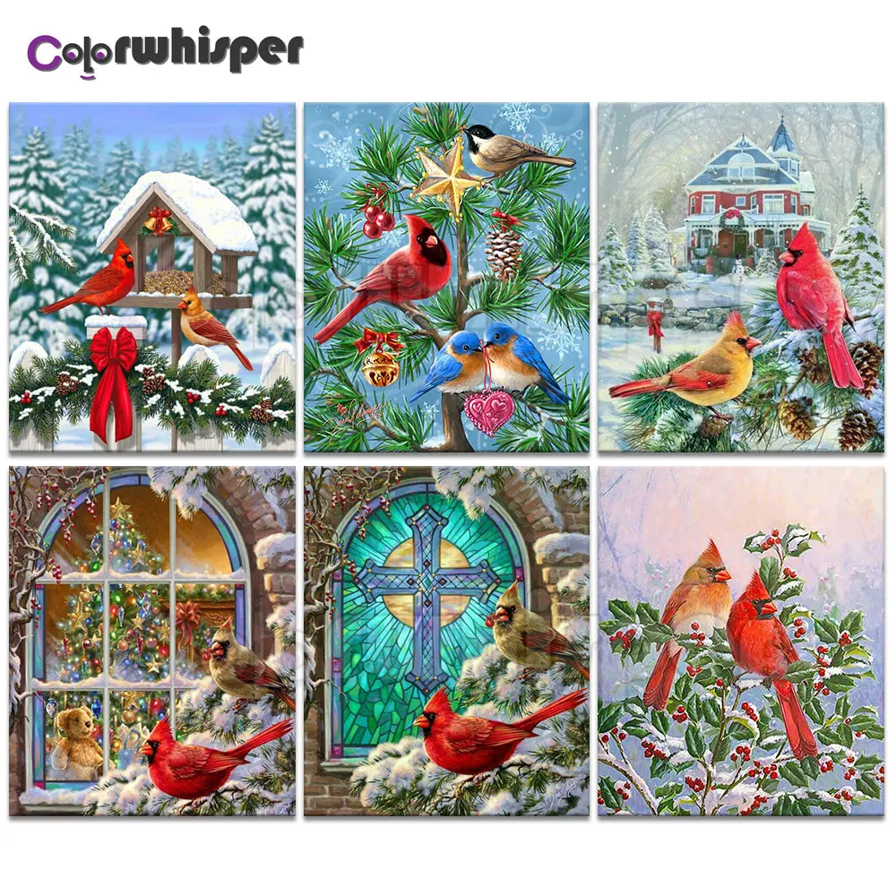 

Diamond Painting Full Square/Round Colorful Red Blue Bird Snow Scencry Cross Daimond Painting Picture Cross Stitch Crystal 500DP