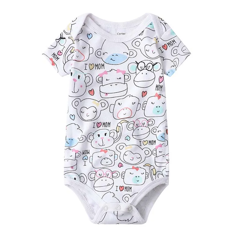 Newborn Bodysuits Baby Girl Clothes Summer Short Sleeve Cute Cartoon Pink Print Infant Clothing