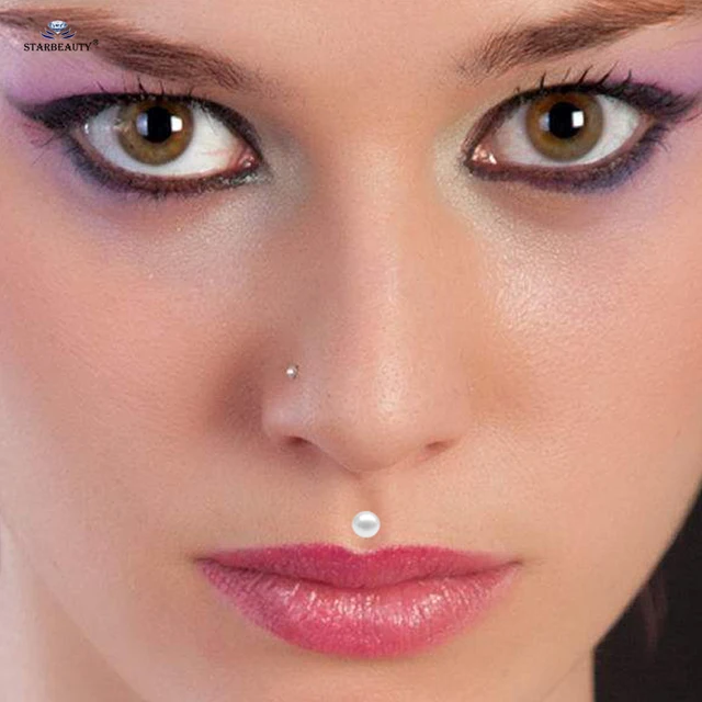 Piercing Labret O Monroe De Perla Y Acero Quirúrgico - 8 Mm De Largo, 1.2 Mm De Grosor, Ideal Para Labio U Oreja