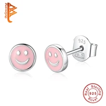 Три цвета Мода 925 Серебро Розовая эмаль улыбка лицо серьги для женщин Хэллоуин серьги гвоздики ювелирные изделия
